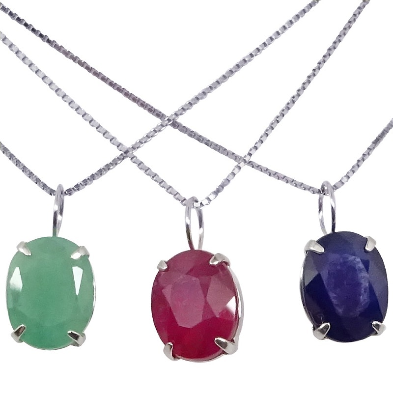 エメラルド ルビー サファイア ネックレスペンダント 3大宝石各2カラットのボリューム