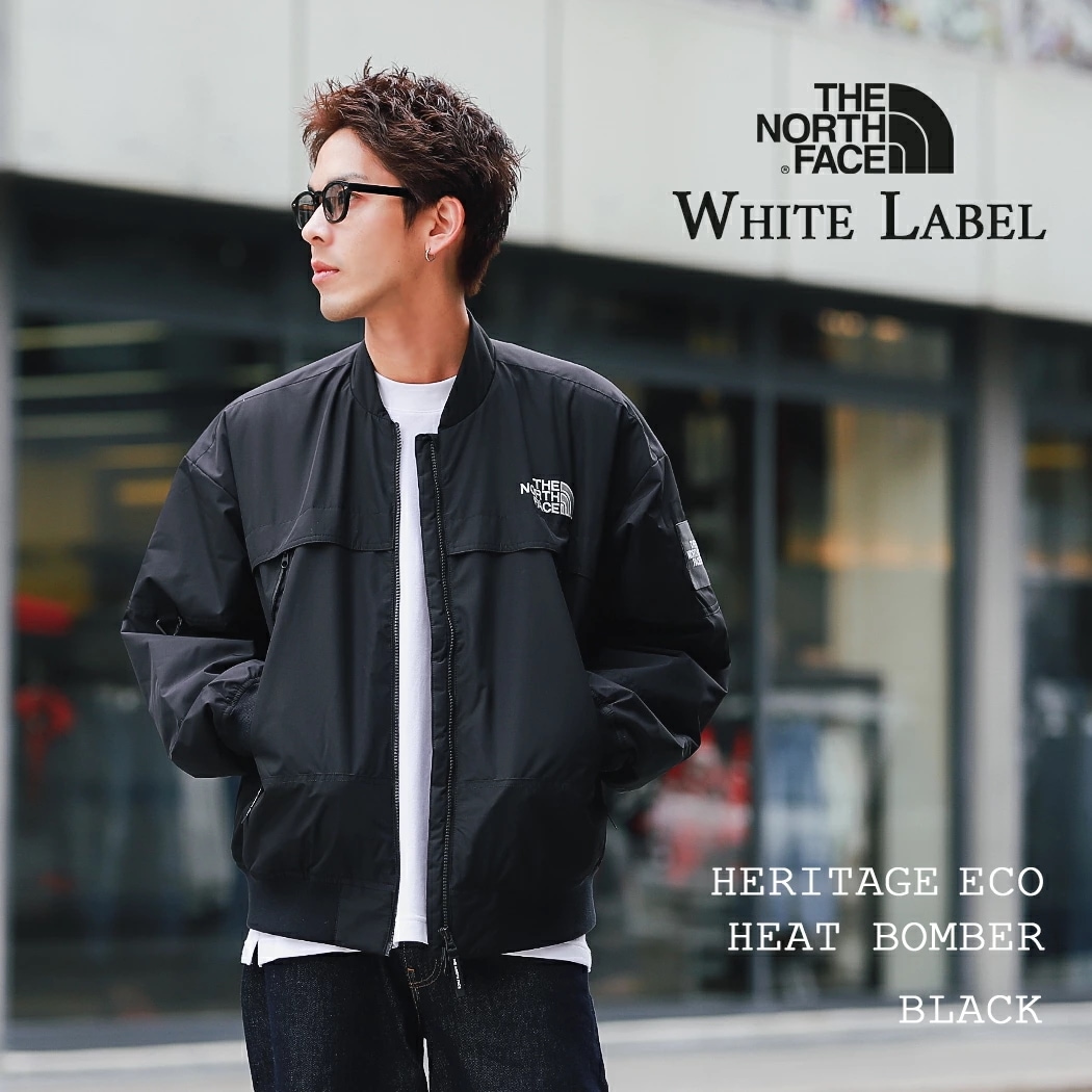 海外限定 THE NORTH FACE WHITE LABEL ザ ノースフェイス ボンバー ジャケット Heritage Eco Heat Bomber BLACK ( MA-1 黒 メンズ NJ3
