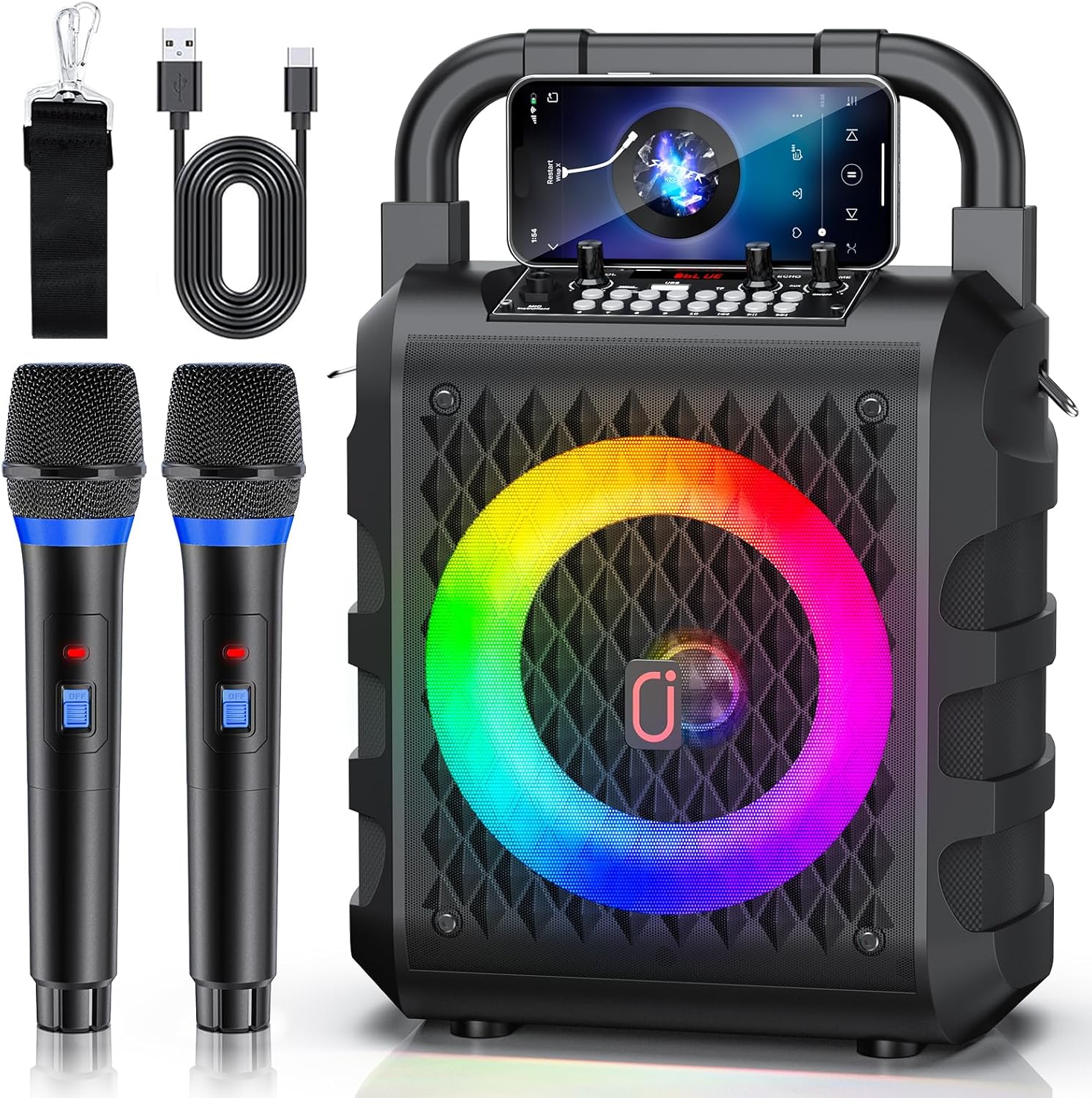 マイク セット マイク スピーカーセット カラオケ マイク 2本 Bluetooth51 カラオケセット家庭用 カラオケセット 家庭用 家で出来る カラオケセット 高齢者 忘会 景品 カラオケマイク