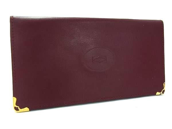 財布 マストライン - ボルドー系 レザー メンズ 二つ折り長財布 ゴールド金具【本物保証】