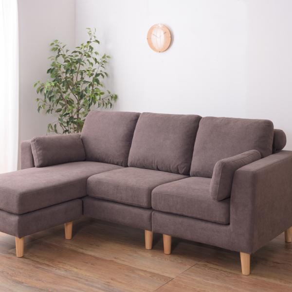 ソファ 3人掛け 三人掛け カウチソファ 北欧 カバーリング ポケットコイル オットマン付き クッション付き 脚 取り外し ロータイプ おしゃれ ベージュ ブラウン