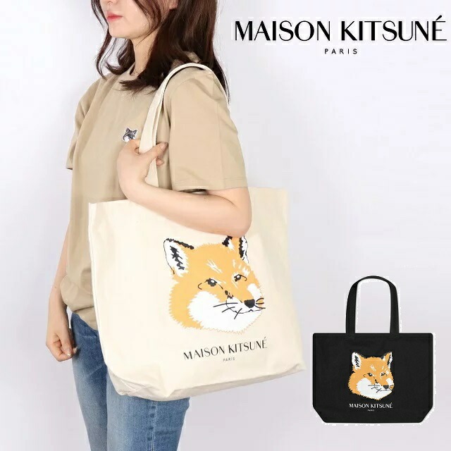 メゾンキツネ Maison kitsune FOX HEAD TOTE BAG エコバッグ マーケットバッグ コットン 新作 父の日 ギフト フォックスヘッド トートバッグ バック メンズ 男性 イン