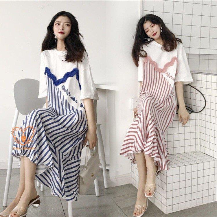 ワンピース レディース きれいめ マキシワンピース 夏 半袖ワンピース 韓国風 ロング丈ワンピース 着痩せ オシャレ上品30 40 50代 可愛い ストライプ