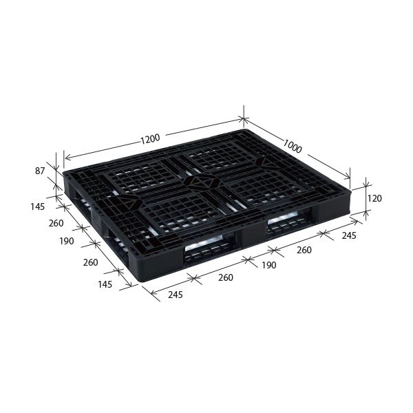 樹脂パレット/軽量パレット (JL-D4・1210E) ブラック 材質：再生PP 安全設計 7,936円
