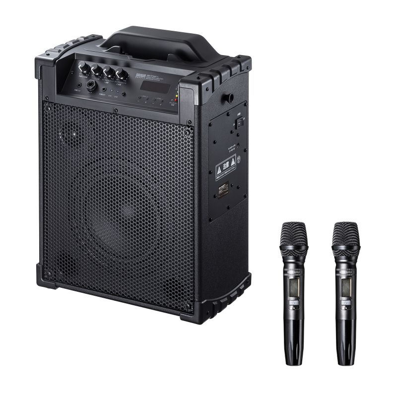 MM-SPAMP14 ワイヤレスマイク付き拡声器スピーカー(バッテリー内蔵 ワイヤレスマイク2本対応)