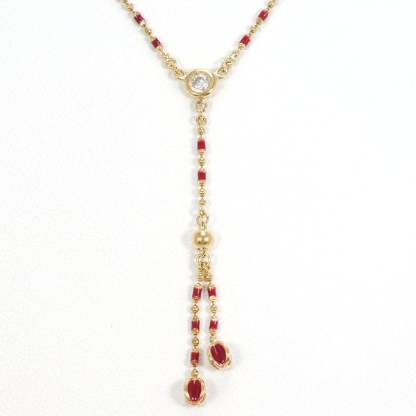 K18 18金 YG イエローゴールド エナメル ネックレス ダイヤ 0.05 ジュエリー 中古