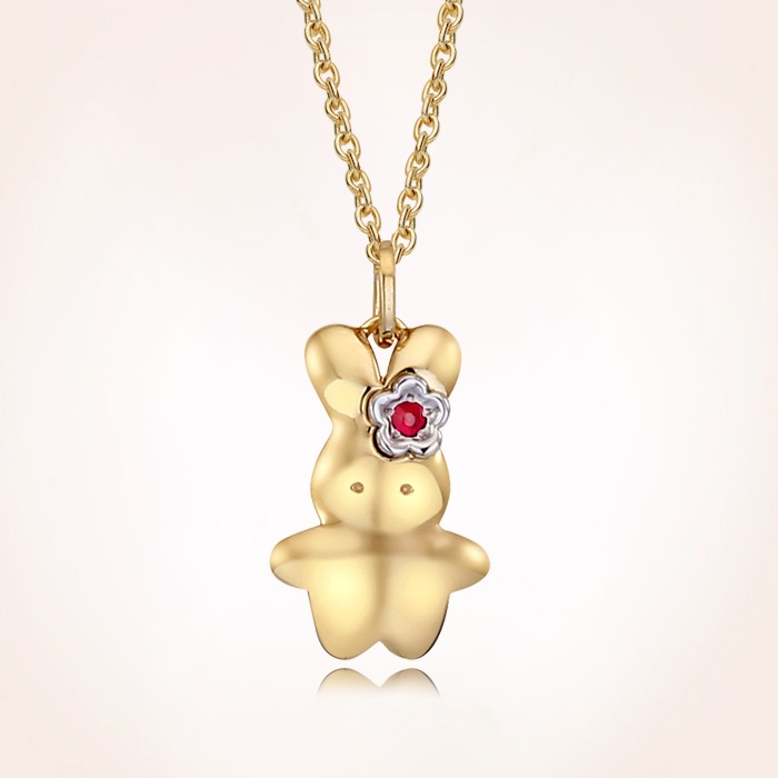 14K黄金十二支のウサギネックレス(14K Gold Oriental Zodiac Rabbit Necklace)
