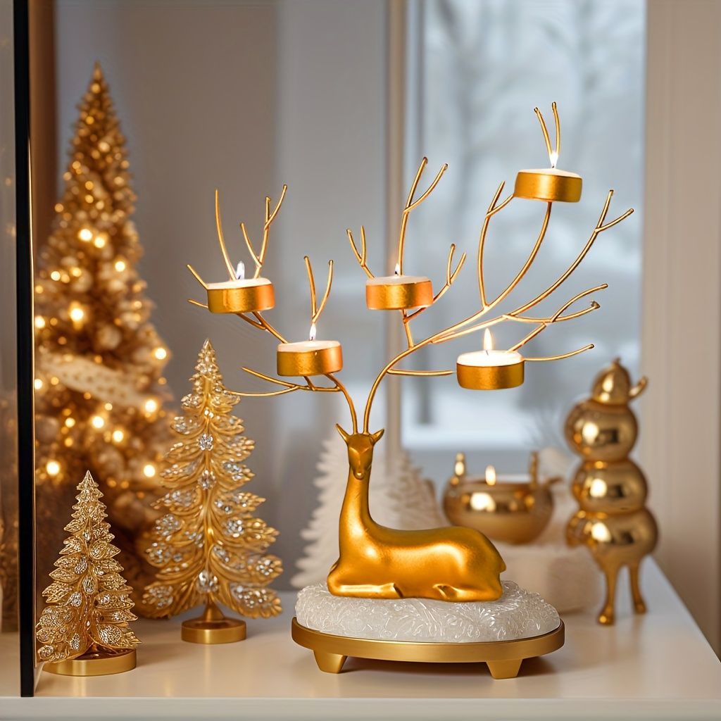 キャンドルホルダー キャンドルスタンド トナカイ クリスマス装飾 インテリア 装飾 パーティー リビング ダイニング オシャレ 可愛い 寝室 高級感 鉄 ゴールドty474
