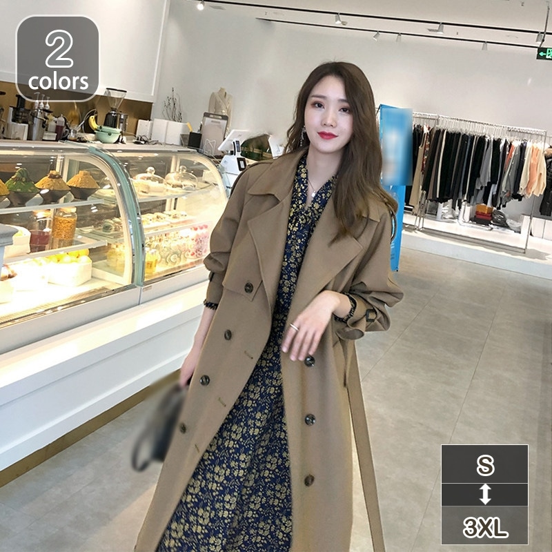 トレンチコート レディース 春 ロング スプリングコート アウター 春コートレディース チェスターコート ロング丈 服 春服 ファッション 折り襟 ベルト付き カジュアル おしゃれ コート 着痩せ O