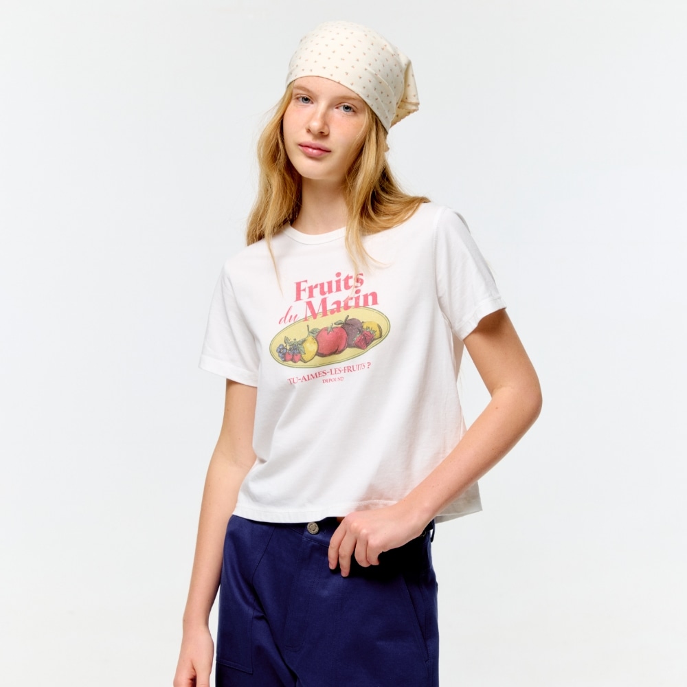 [ディパウンド] フルーツマーケット クロップ Tシャツ - アイボリー