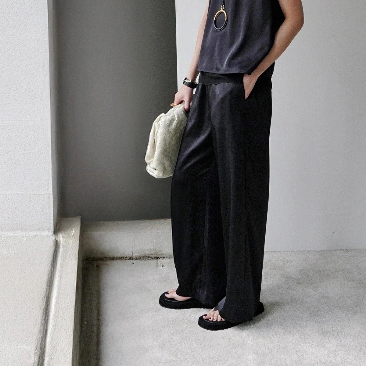 MICA&DEAL マイカ＆ディール サテンパンツ satin easy pt 0125103059 レディース ワイド イージーパンツ BLACK