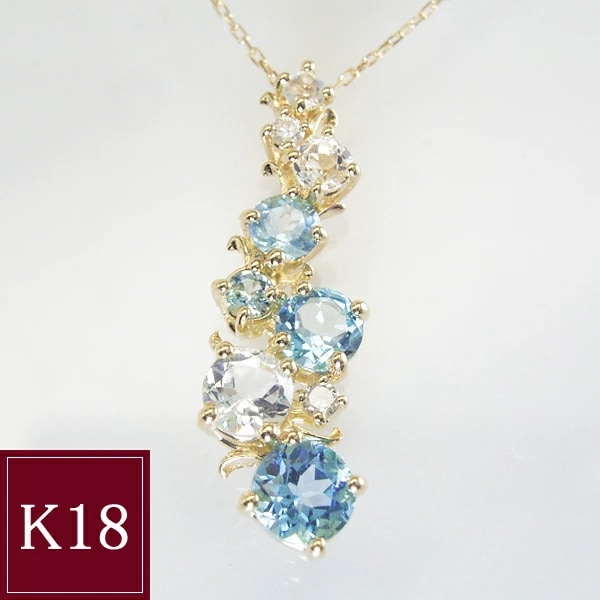 18金 ブルートパーズ ホワイトトパーズ 天然 ダイヤモンド ネックレス K18 品番ma-0273-gold　2営業日前後の発送予定