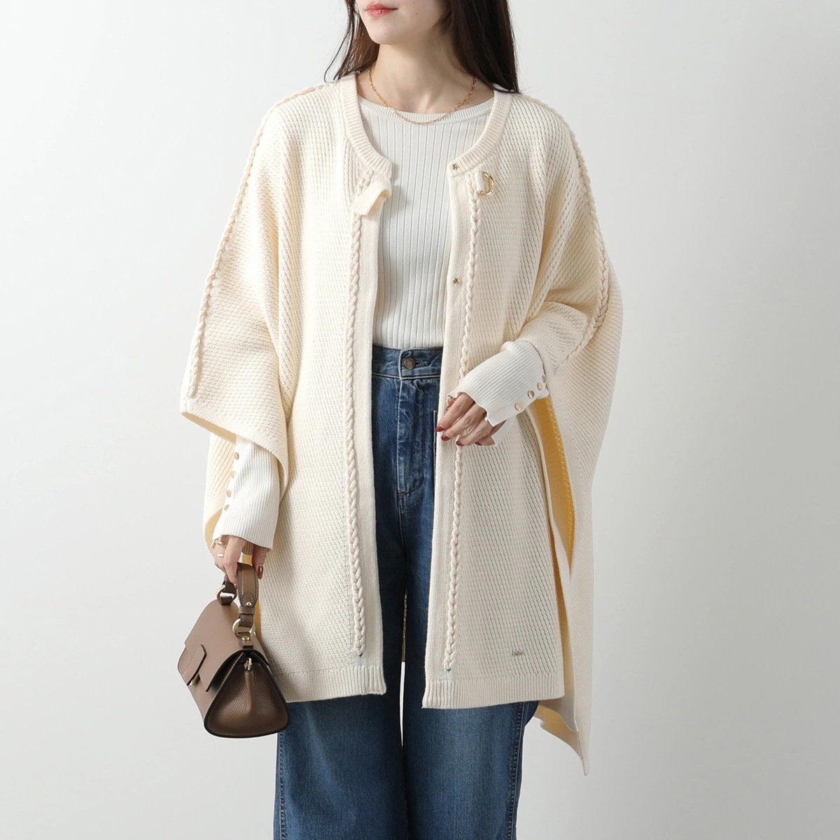 Chloe KIDS クロエ キッズ ケープ C20259 レディース ガールズ ポンチョ ニット ウール混コットン ジャケット コート 148/IVORY 【】