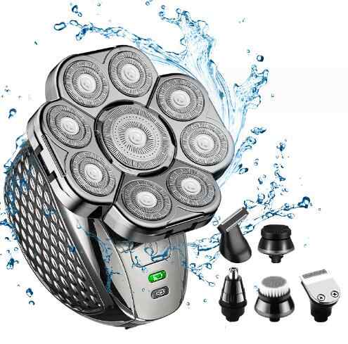 多機能6in1スキンヘッド 9D電動シェーバー メンズシェーバー 防水 男性 鼻毛カッター 洗顔ブラシ 乾湿両用 お風呂剃り可 USB充電式
