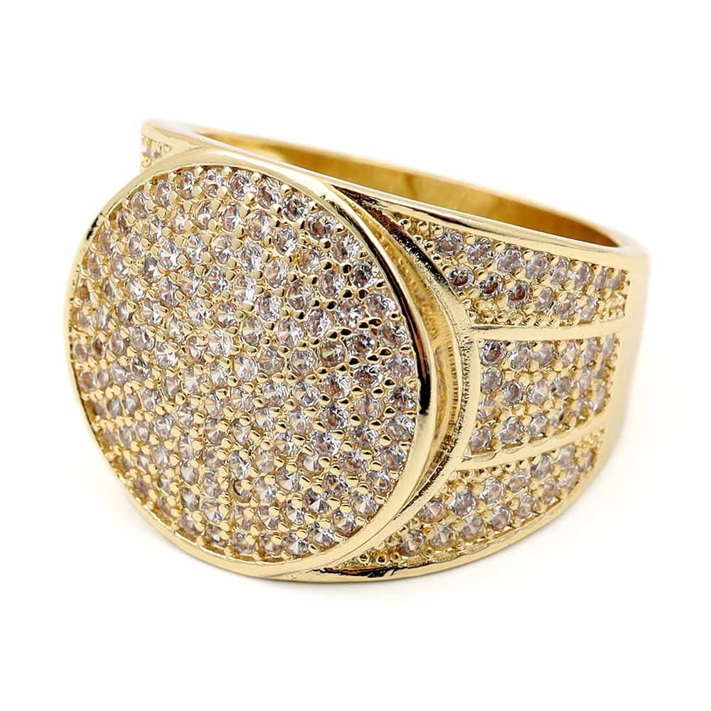 パヴェCZ丸型印台リング 18K [r292-gold]