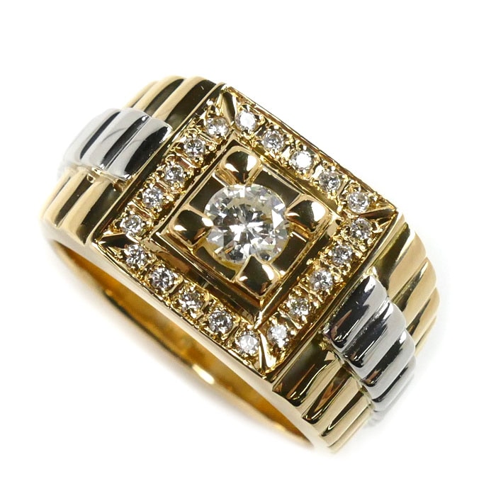 K18YG イエローゴールド Pt900プラチナ リング・指輪 ダイヤ0.19ct ダイヤ0.419ct 21号 27.7g メンズ 中古 美品