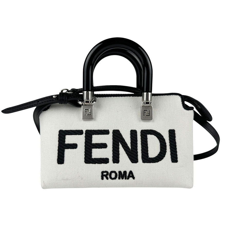 フェンディ FENDI ハンドバッグ ショルダーバッグ バイ ザ ウェイ ミニ キャンバス ホワイト×ブラック レディース 8BS067 ANVG z3598