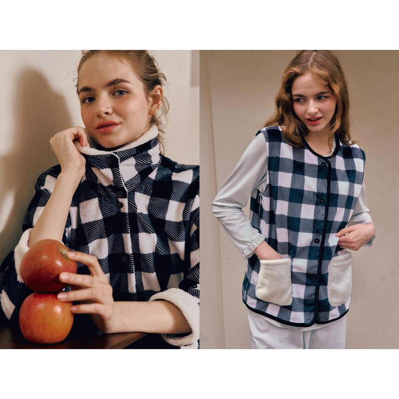極細糸チェックナ염女性ガウン女性チョッキセットSEV259LSG