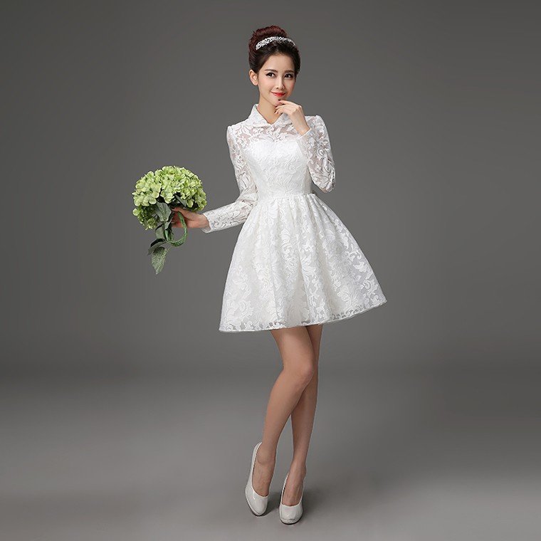 ミニドレス 安い ウエディングミニドレス 長袖 演奏会 パーティードレス 発表会 ミニ 二次会 ウエディングドレス 結婚式 タイトドレス コンサート 白