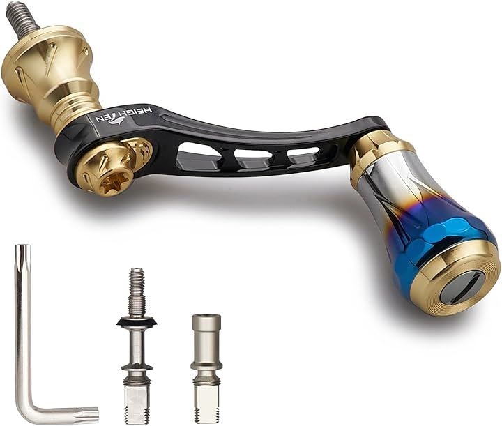 45-50mm可変 リール ハンドル 6.8g 20mm 焼き色アルミ ノブ 搭載 シマノ ダイワ 通用 スピニングリール Arch 1087(ブラック＆ゴールド, 45-50mm)