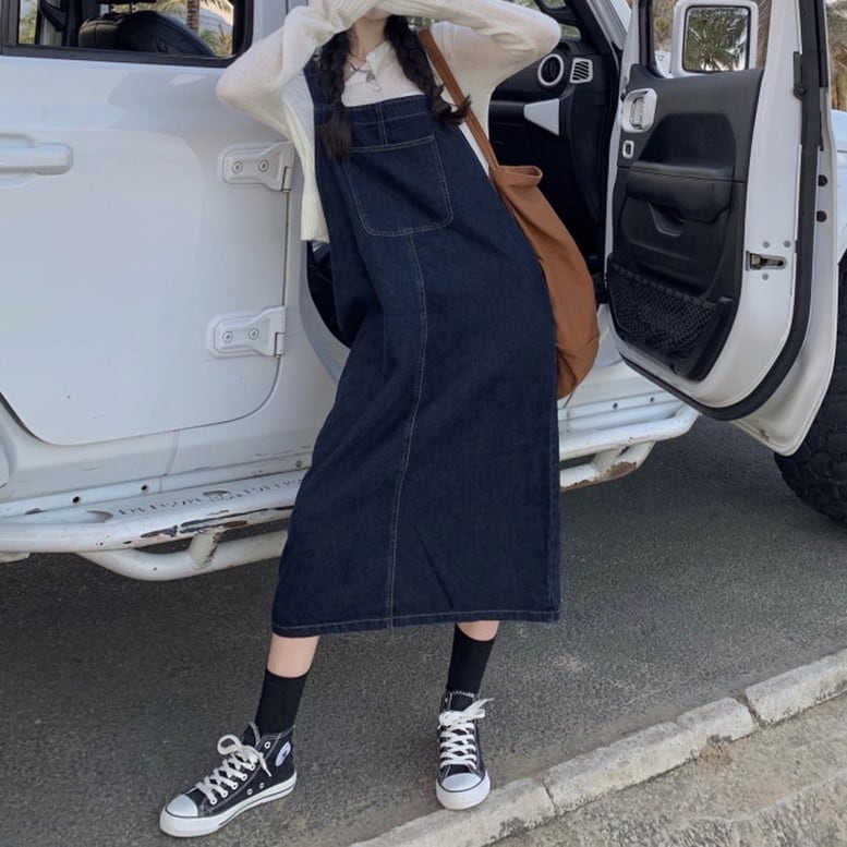 2color レディース デニムジャンパースカート オーバーオール サロペット スカート ロング