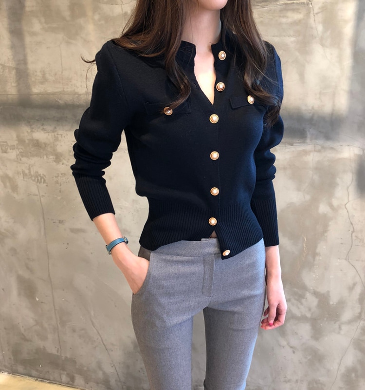 トップス カーディガン ショート ショート丈 袖あり 長袖 ラウンドネック スリム タイト 細身 スマート 前開き 伸縮性 ニット かわいい 大人可愛い きれいめ シンプル 大人 上品 おしゃれ