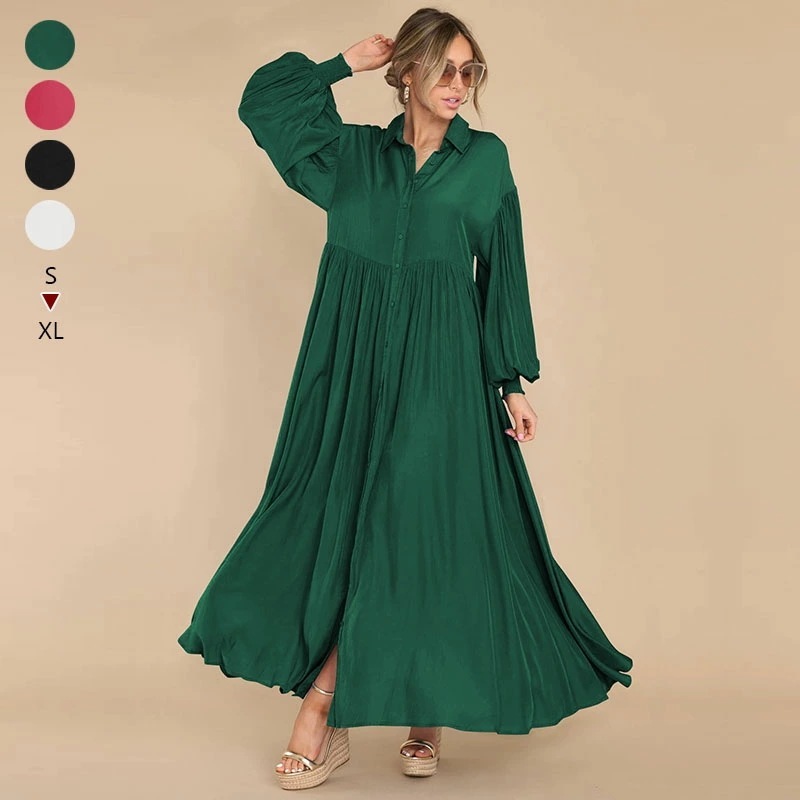 マキシ丈ワンピ シャツワンピース 羽織り 無地 抜け感 ドロップショルダー フレンチスリーブ 長袖 細見え 大きいサイズ 大人カジュアル シンプル プリーツ 長め丈 ゆったり 体型カバー お出かけ