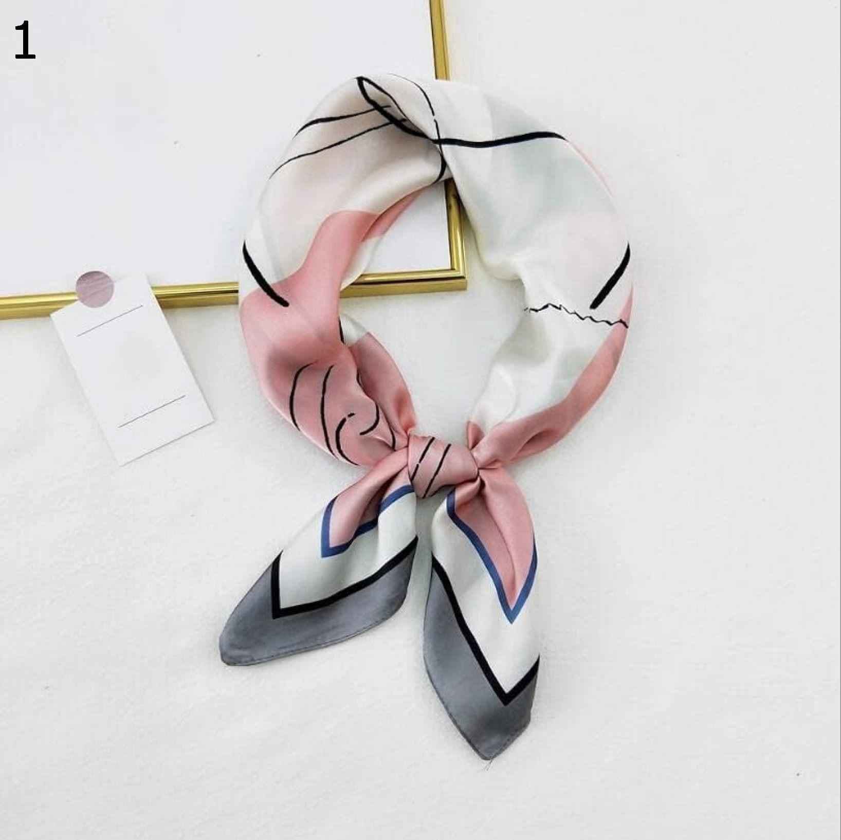 【20%OFFクーポン～】女性用ヒジャーブ抽象的なラインプリントカジュアルサテンスモールスクエアラップヘッドスカーフ多機能ポリエステルスカーフ スカーフ (Color : Pink Size :