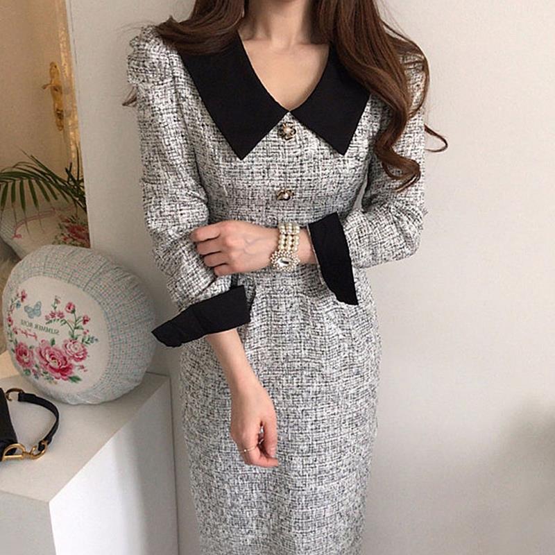 ツイード バックリボン タイト ワンピース OHCA0027