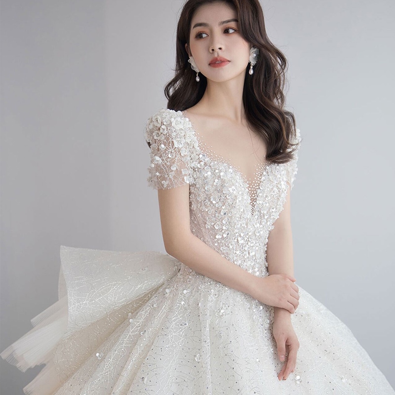 ウェディングドレス 2024 ブライダル ワンショルダー メインヤーン 妊婦・小柄な方向け 夏のお出かけ糸