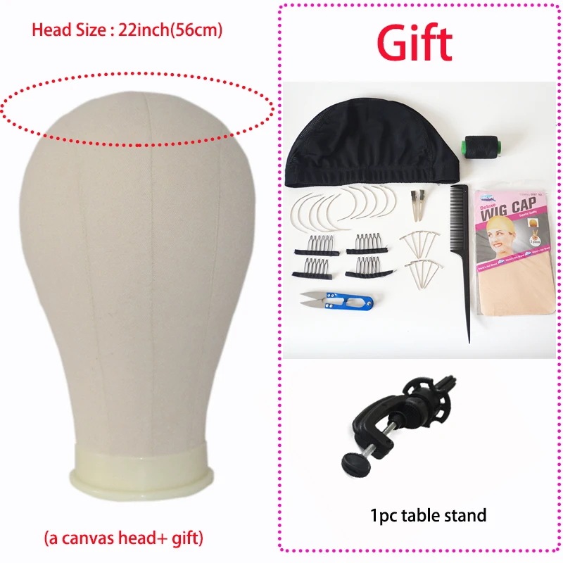 かつらの頭のサポート ヘアアクセサリー トレーニングアクセサリー マネキンのヘッド キャンバスブロック ディスプレイ かつら 22inch with stand