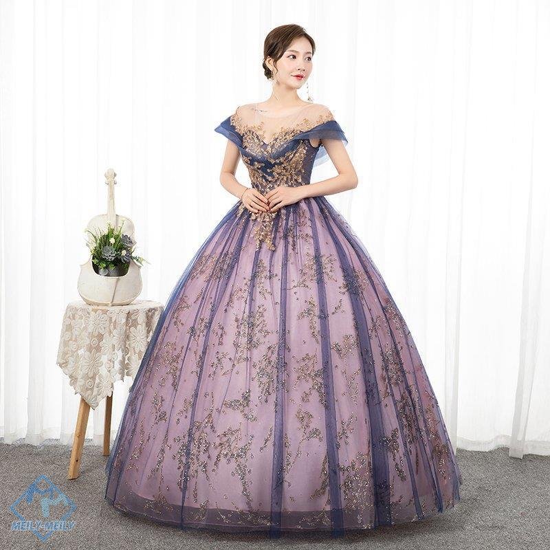 パーティドレス ウェディングドレス 演奏会用ロングドレス カラードレス Ａライン パープル ピンク