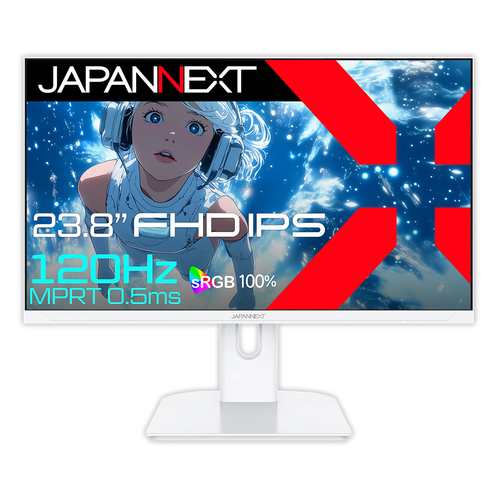JAPANNEXTジャパンネクスト 液晶ディスプレイ(23.8型/IPS/FullHD 1920×1080/120Hz/0.5ms/HDR10/HDMI1.4/VESA/2年保証)(ホワイト) J