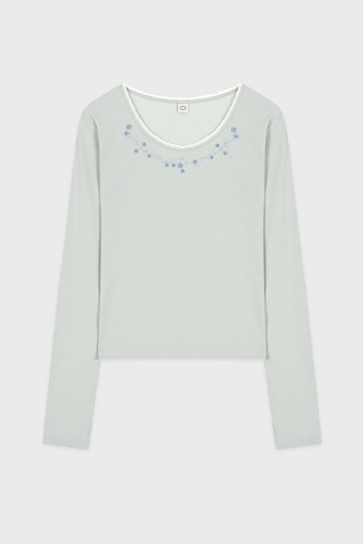 【SINOON】 ROSE FLOWER SLIM T- SHIRT : GREYISH BLUE