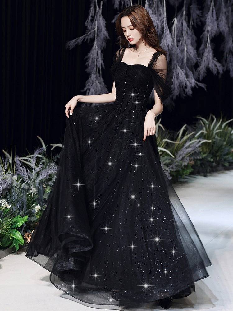 ブラックリトルイブニングドレス2024ハイエンド女性声楽・芸術試験成人式公演誕生日ドレス