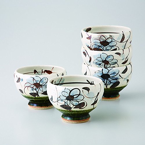 茶器セット 手造り織部唐草花煎茶碗揃 [品：煎茶碗x5/9.8x9.8x7.2cm 箱：43x12.5x12.5cm] 1000ｇ 貼箱 美濃焼 ギフト プレゼント 引出物 内祝い