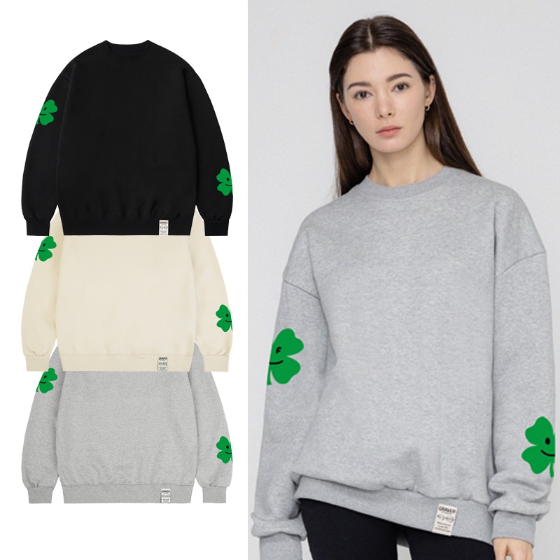 [UNISEX] Multi Clover Smile Drawing Sweatshirt_3color
