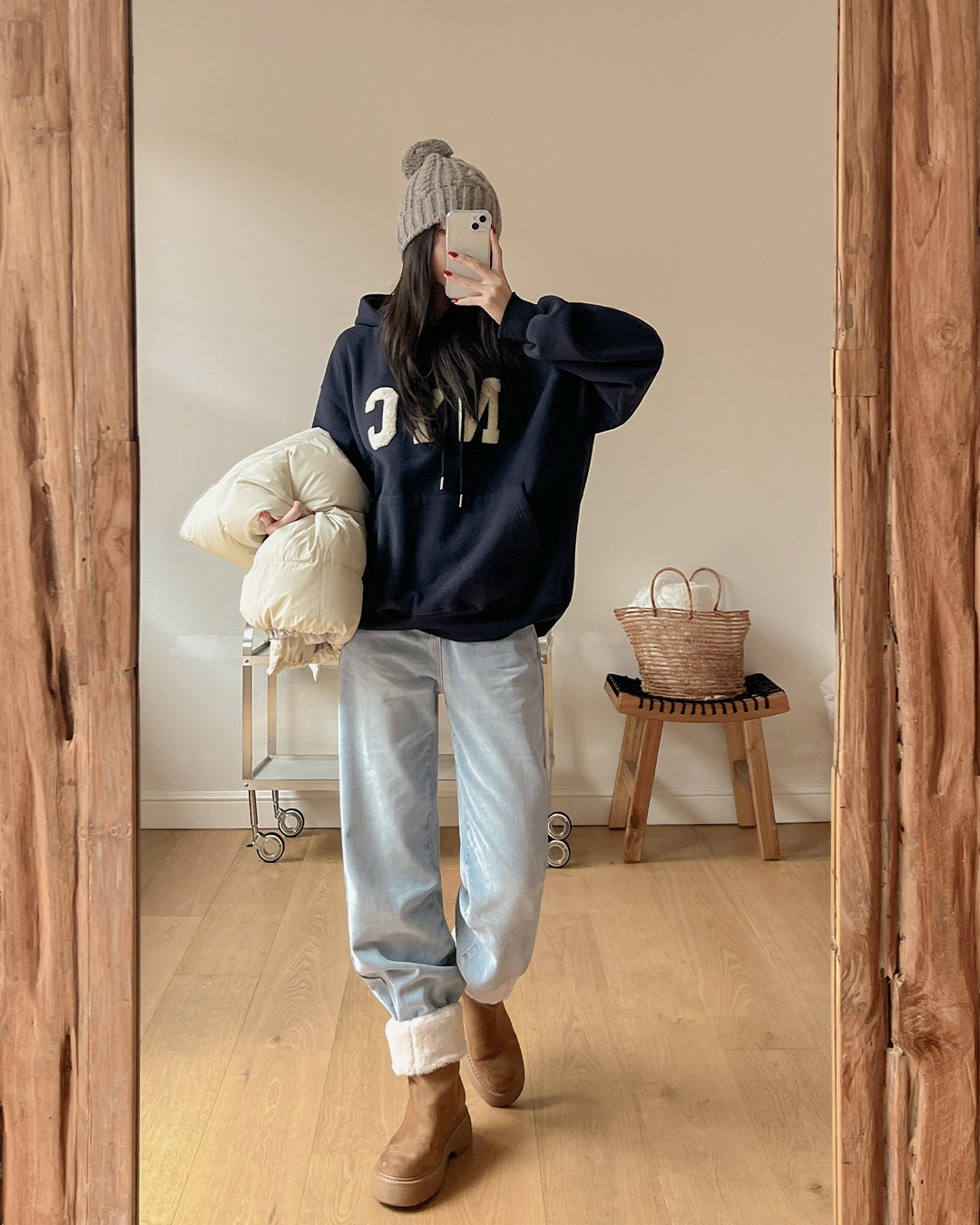裏起毛ストレートフィットデニムパンツ韓国ファッション レディース 5,080円