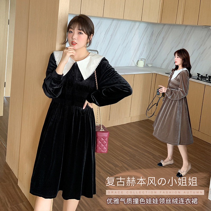 大きいサイズ結婚式ワンピース/女装ワンピース韓国 長袖レジャーマキシワンピース おおきいサイズレディ