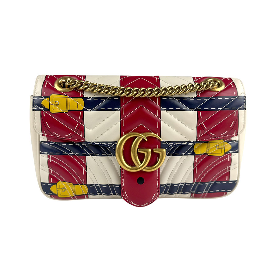 グッチ GUCCI ショルダーバッグ レザー アイボリー×レッド×ネイビー レディース 443497 n1173