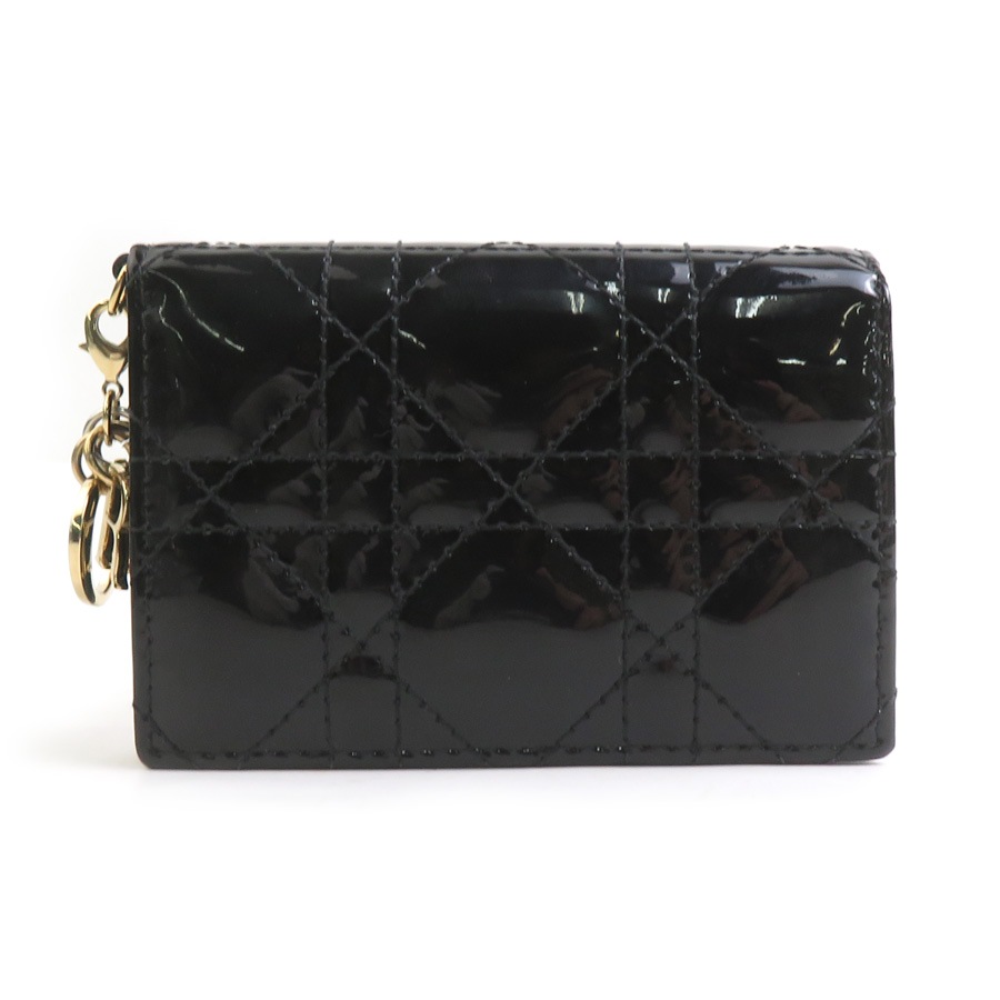 クリスチャンディオール Christian Dior カードケース カナージュ パテントレザー ブラック ゴールド レディース e61238i