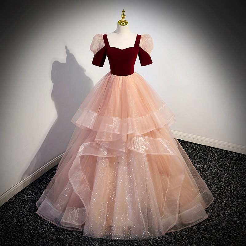 レッドイブニングドレスレディースウェア誕生日プリンセスドレス成人式ボーカルアートテストソロ