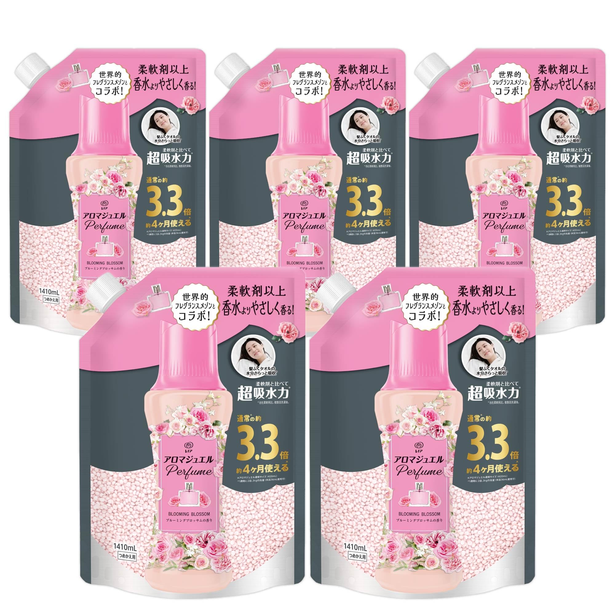 レノア ハピネス アロマジュエル 香り付け専用ビーズ ブルーミングブロッサム 詰め替え 1,410mL×5袋 [大容量] [ケース品]