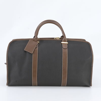 美品 オックスフォード レザー×コーティングキャンバス ボストン バッグ 出張 旅行 トート キャリー ブラウン 茶色 メンズ WWM EK54-10 中古 13,046円