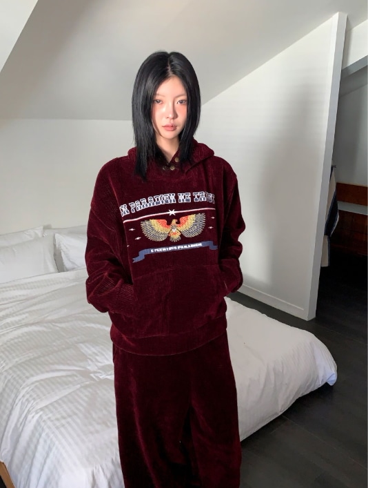 ファディン ベルベット コーデュロイ プリンティング フード - 4color