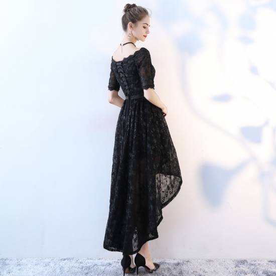 パーティードレス 結婚式 二次会 ワンピース 結婚式 お呼ばれドレス 演奏会 ドレス 黒 フィッシュテール オフショル レース ワンピースドレス フォーマルドレス ブラックドレス 20代 30代 バン