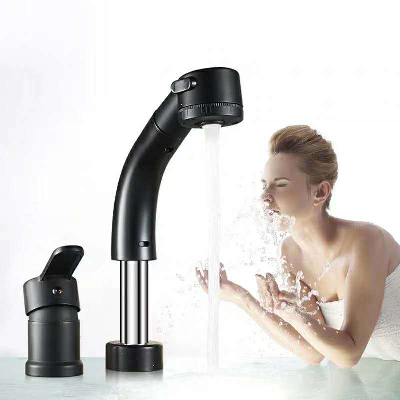 【急速出荷】水栓 全銅本体 分体式昇降抽拉式水栓 回転可能 冷温水混合弁 洗面器用（双孔・三孔対応）