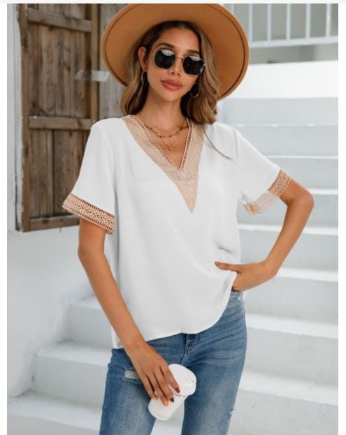 ヨーロッパとアメリカの女性の衣装v-ネックシャツ女性アマゾン独立ステーションホットセラーシャツ新しいトップ