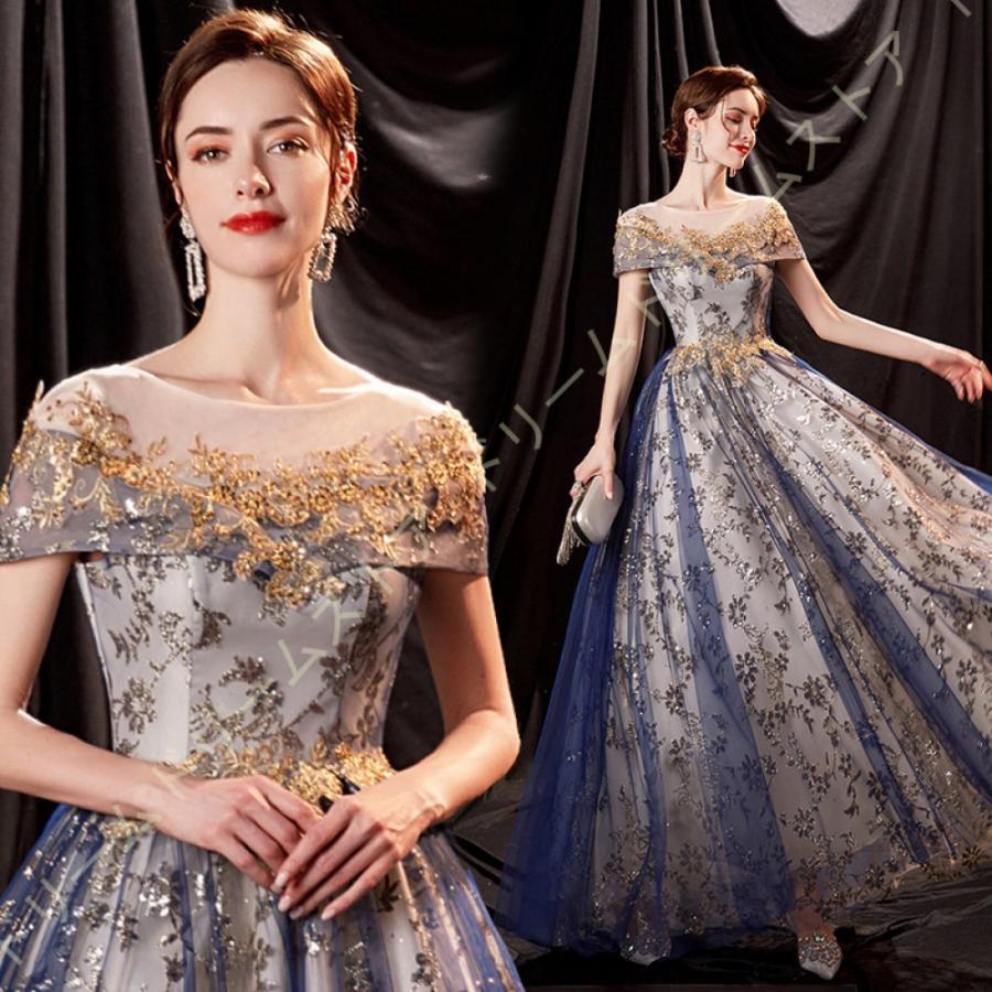 ウェディングドレス 花嫁ドレス ワンピース ロング丈 披露宴 イブニングドレス 半袖 可愛い 結婚式 二次会 ブライズメイド カラードレス パーティードレス-375