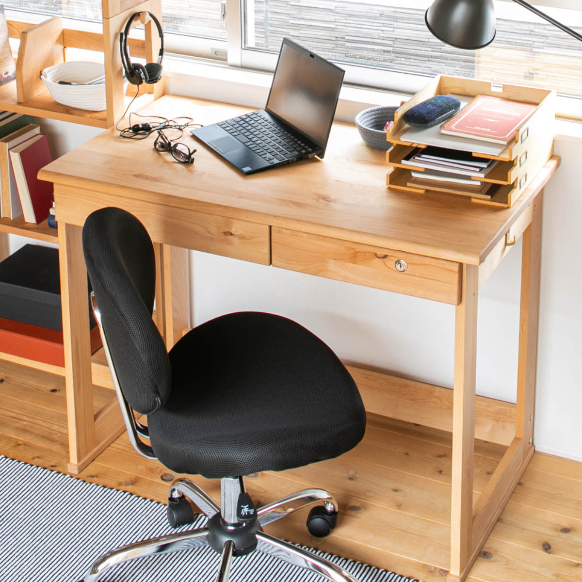 学習机 シンプル 幅100cm 奥行55cm 引出し付 フォレスト デスク 学習デスク 机 勉強机 木製 天然木 引き出し A3 A4 リビング学習 パソコンデスク ワークデスク 27,000円